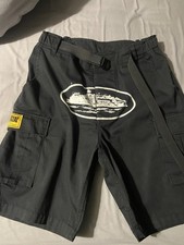 Corteiz Men's Black/White Cargo Shorts, Size M