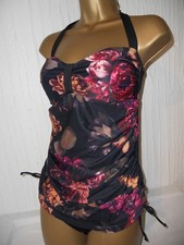 BLACK / PINK NEXT RUCHED HALTER NECK SKIRT SWIMDRESS SWIMSUIT SIZE 12 NEW