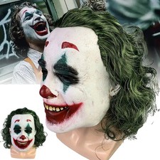 Halloween Cosplay Prop Party Scary Joker Costume Full Head Latex Mask Green Wig 
