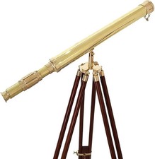 Nautical Brass Telescope with Wooden Tripod – Handcrafted – Shiny Brass Finish