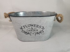 Galvanised Metal Oval Planter with Floral Foam Brick, Rustic Rope Handle Pot