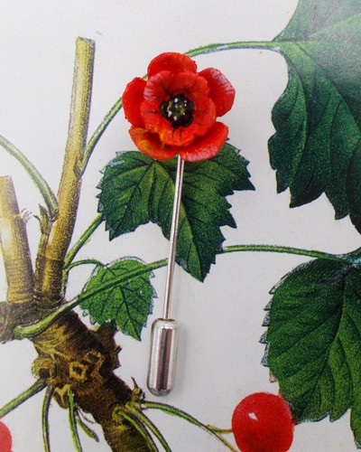 Tiny red poppy lapel flower - red,