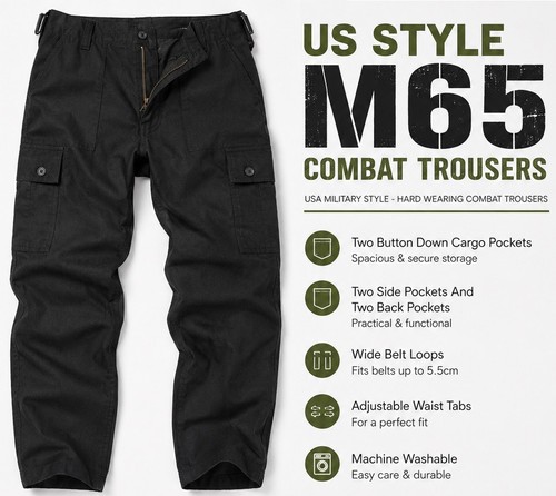 Mens black combat trousers - black,