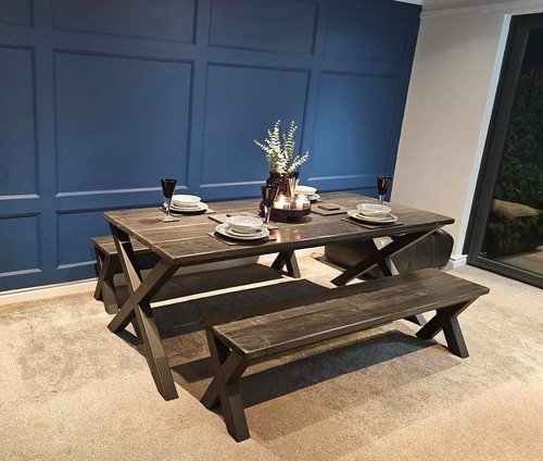 Black dining table sets bench - table,