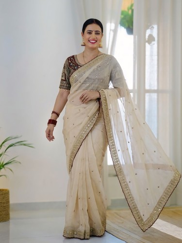 Off white organza - saree, heavy