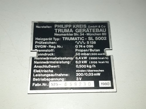 Nameplate for trumatic 5002 - nameplate, trumatic-sl