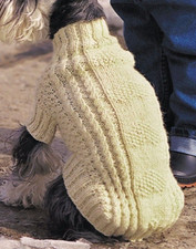 KNITTING PATTERN - ARAN KNIT DOG COAT CABLE & HEARTS PATTERN 5 SIZES 10" - 30"