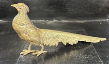 Beautiful Antique Heavy Brass Pheasant Figurine 10” Long With Red Glass Eyes