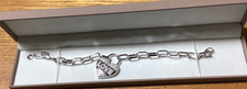 Diamonique Paperclip Bracelet in Stainless Steel With Heart Charm New