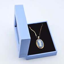 WEDGWOOD NECKLACE BLUE GOLD TONE CHAIN 