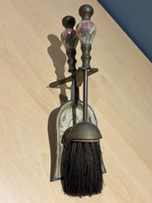 2 Brass Companion Fireside Tools - Brush and Enamelled Shovel  - Good Condition