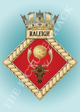 HMS RALEIGH CREST ON A METAL