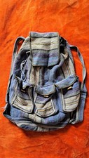 Indian Nepalese Blue Woven Cotton Drawstring Backpack Bag Hippie Boho