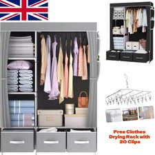 High Quality Deluxe Double Canvas Wardrobe With Opening Doors Grey/Black