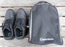 FootJoy FJ Sneakers Mens Size 81/2 Golf Shoes, Black & TaylorMade Case, V.G.C.