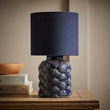 Ceramic Table Lamp Textured Scallop Base Fabric Shade Bedside Living Room Light