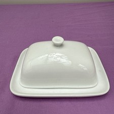 Covered Butter Dish With Lid White Ceramic Farmhouse Minimalist Country.  (B16)
