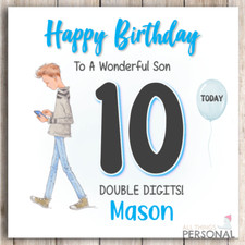 Personalised 10th Birthday Card Grandson Son Nephew Boys Godson Double Digits