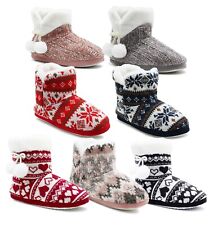 Womens Winter Ankle Slippers Boots Knitted Fair Isle Fur Lined Slip On Bootee