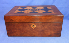Antique Early Victorian Mahogany Veneer Inlay Geometric Marquetry Trinket Box