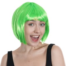SHORT GREEN BOB WIG WITH FRINGE FANCY DRESS COSPLAY FASHION HALLOWEEN FUN LOT