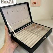 Black Jewellery Box Storage Organiser Tray Earring & Ring Holder Display Case