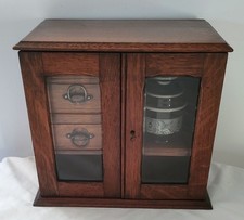 Antique Oak Smokers Cabinet with Tobacco Jar c1900