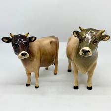 Beswick Jersey Bull 1422 Cow 1345 Pair Gloss Figurines CH Dunsley Banner Tinkle
