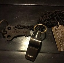 Alcatraz Prison Key Whistle Chain Jailer Set Jail METAL Penitentiary Collector