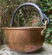 Antique Good Early Copper & Iron Cauldron Well Bucket Planter Garden Interior