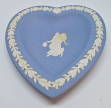 Wedgewood Jasperware Blue Heart Shaped Small Trinket Plate Dish W/Relief Figure