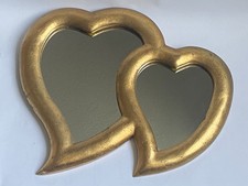 Vintage Gold Tone Distressed Frame Double Heart Shaped Wall Mirror