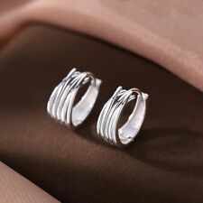 925 Sterling Silver Fashion Multi Layer Hoop Earrings Women Jewellery Gift UK