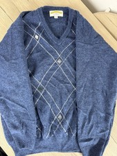 Vintage James Pringle Weavers Wool Argyle Jumper Made in Scotland Size S Blue
