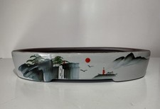 Large Handmade Ceramic Bonsai Pot with Landscape Painting on the Front Side