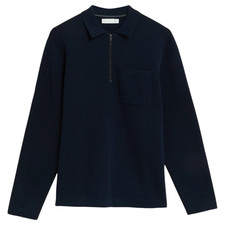Mens M&S AUTOGRAPH Zip Neck Knitted Polo Shirt Cotton Navy Sizes 2XL 3XL Long
