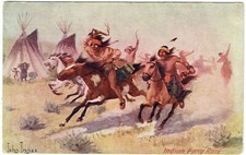 'TROILENE' COLOUR POSTCARD BY JOHN INNES, INDIAN PONY RACE