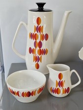Coffee Set 60s/70s Vintage Coffee Pot, Cups, Saucers Mid Century 'Eclipse' Red