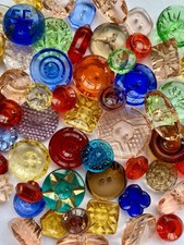 VINTAGE GLASS BUTTONS MULTI COLOURED TRANSLUCENTS CHRISTMAS CRAFTS x 60 pcs.