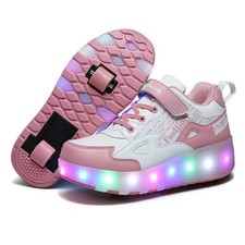 UK Girls Kids LED Wheel Trainers Kids Flash Roller Skate Sneakers Skates Shoes-