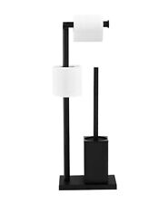 Black Stainless Steel Free Standing Toilet Roll Dispenser With Brush Holder