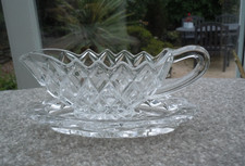 Pressed Glass Sauce Boat And Saucer mint/apple/cranberry/cream