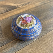 Limoges Porcelain Floral Trinket Pill Box Courting Couples stamped makers mark