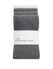 Girls 3 Pack Grey School Tights Ex MS Cotton Rich School Uniform 3 to 14 Years