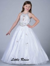 NEW* Little Rosie Girls Glitz Long National Pageant Dress LR2037 White 12 $600