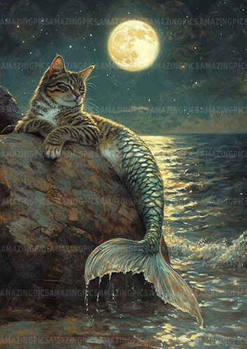 Tabby cat mermaid art - tabby, print