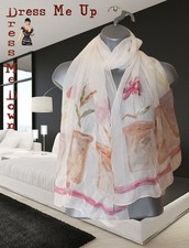 Laura Ashley Oblong Scarf Cream Chiffon Plant Pot Gardener Gift 17 x 60" PERFECT