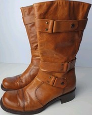 KENNETH COLE New York Mid Calf Leather Boots Unisex UK 9 Tan Zip Fasten Vgc