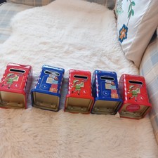 5 Post Box Tins, Blue and red