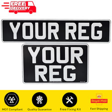 Black & Silver Pressed Number Plates 11x8 & Oblong Car Metal Classic Aluminium